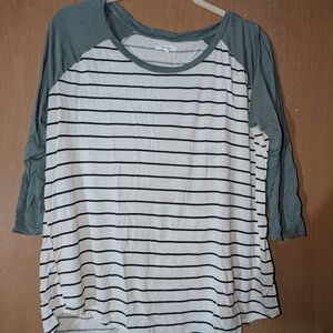 Maurices Teal and White Striped Raglan Sleeve Top